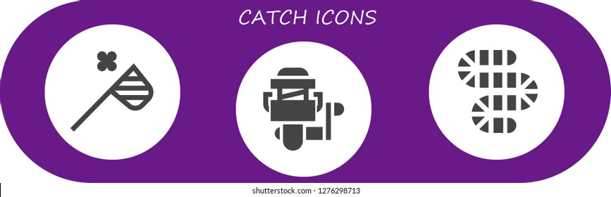 catch icon set. 3 filled catch icons. Simple modern icons about  - Butterfly net, Fishing reel, Worm