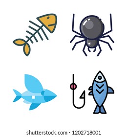 catch icon set. vector set about spider, flying fish, fishbone and fishing icons set.