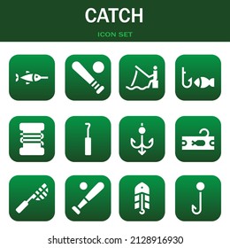 catch icon set. Vector thin line illustrations related with Swordfish, Baseball and Fishing
