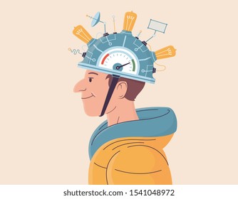 Catch the Idea vector illustration of a DIY helmet with light bulbs