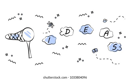 Catch ideas with a butterfly net concept vector illustration