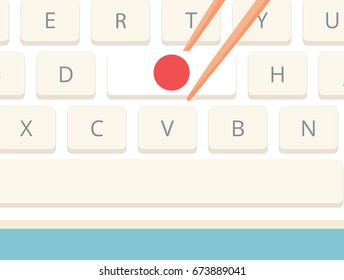 Catch Japanese flag key on computer keyboard with chopsticks