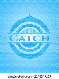 Catch light blue water style badge. Vector Illustration. Detailed. 