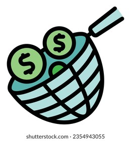 Catch money icon outline vector. Work income. School investor color flat
