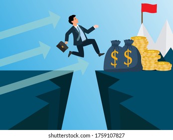 Catch the opportunity. Manager jumps on a rising arrow. Business concept vector illustration.
