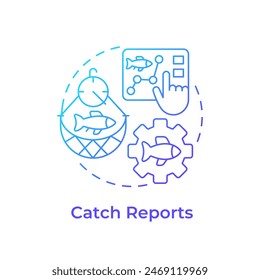 Catch reports blue gradient concept icon. Fisheries monitoring, aquatic resources. Round shape line illustration. Abstract idea. Graphic design. Easy to use in infographic, presentation