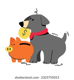 Catch a sight of dog savings flat illustration 
