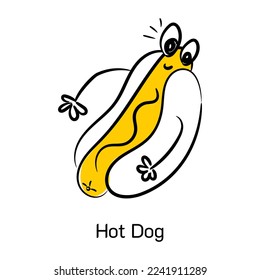 Catch a sight of this cute hot dog icon, hand drawn vector 