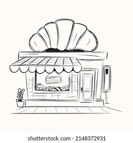 Schauen Sie sich diese doodle Illustration des Bäckereigeschäfts an 

