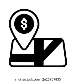 Catch a sight of this modern glyph icon of money location