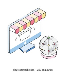 Catch a sight of this modern isometric outline icon of international shopping