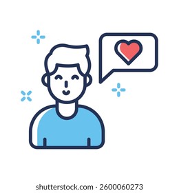 Catch a sight of this modern line icon of lover boy with romantic chat bubble