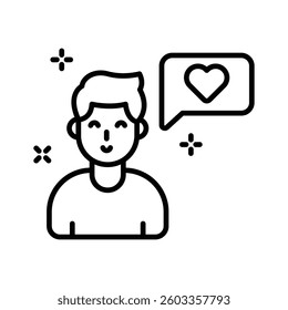 Catch a sight of this modern line icon of lover boy with romantic chat bubble