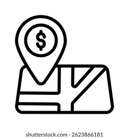 Vea este moderno icono de línea de ubicación de dinero