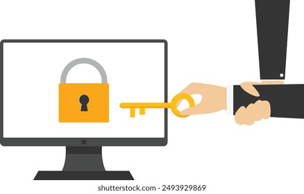 Catch thieves stealing information from computer, Vector illustration in flat style

