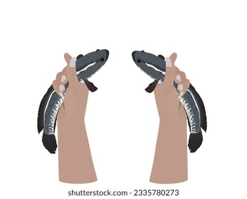 catch two fish with each hand.