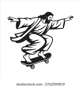 Catch the ultimate vibe with this iconic Jesus Christ riding a skateboard silhouette. Perfect for streetwear fans and spiritual skaters alike, this minimalist design blends faith with urban culture. A bold, divine statement piece for your unique creative projects.