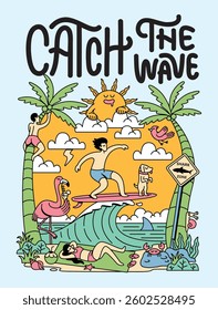 catch the wave cute illustration