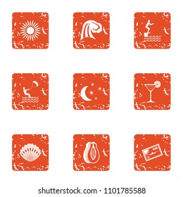 Catch the wave icons set. Grunge set of 9 catch the wave vector icons for web isolated on white background