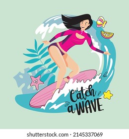 catch a wave lady surfing in the beach