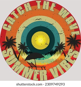 Catch the wave summer vibes t shirt design templates