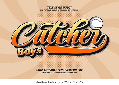 Catcher Baseball Texto Efeito Editável Cartoon Estilo vintage