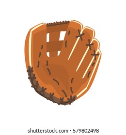 Catcher Leather Glove, Part Of Baseball Player Ammunition And Equipment Set Isolated Objects