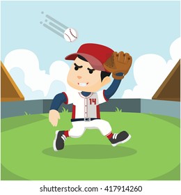 catcher ran to catch a baseball ball