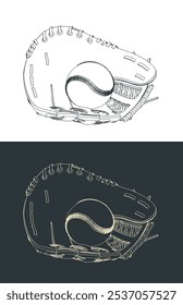 Catcher's mitt with ball. Baseball equipment illustrations