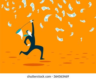 Catches a net cash. Vector illustration