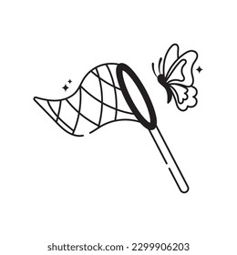 Catching Betterfly doodle vector outline icon. EPS 10 file