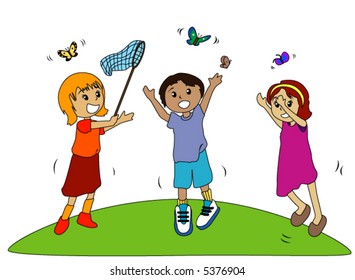 Catching Butterflies - Vector