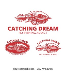 CATCHING DREAM fly fishing addict logo illustration design