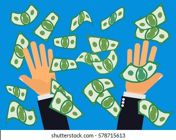 Catching Falling Money (Generic Currency). Two hands catching falling money or cash in generic currency from the sky