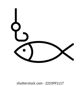 Catching fish icon line isolated on white background. Black flat thin icon on modern outline style. Linear symbol and editable stroke. Simple and pixel perfect stroke vector illustration