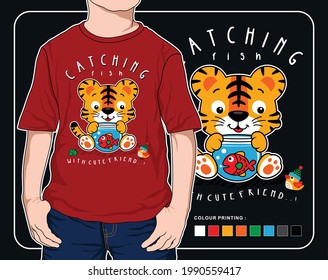 catching fish, vector animal cartoon illustration design graphic for printing
