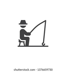 Catching fish vector icon. Man Fishing filled flat sign for mobile concept and web design. Fisherman with fishing rod glyph icon. Symbol, logo illustration. Pixel perfect vector graphics
