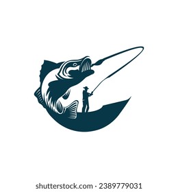 Catching fish vector logo design 