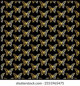Ich fange goldenes Schmetterlingsmuster auf dunklem Hintergrund. Schmetterlingsmusterdesign. 