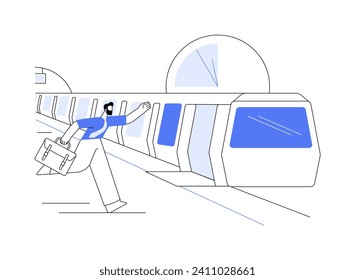 Catching last train abstract concept vector illustration. Man catching the last carriage, night train, urban transportation services, running to the public transport abstract metaphor.