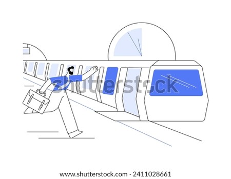 Catching last train abstract concept vector illustration. Man catching the last carriage, night train, urban transportation services, running to the public transport abstract metaphor.