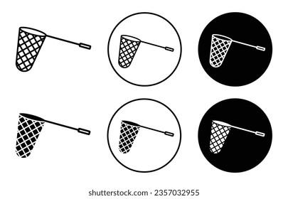 catching net icon set. butterfly or insect catcher hand net vector symbol in black filled and outlined style.