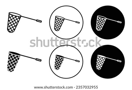 catching net icon set. butterfly or insect catcher hand net vector symbol in black filled and outlined style.