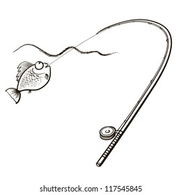 Catching of sea fish on a fishing tackle. A children's sketch