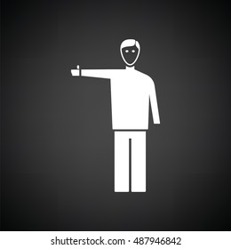 Catching taxi icon. Black background with white. Vector illustration.
