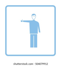 Catching taxi icon. Blue frame design. Vector illustration.