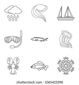 Catchment area icons set. Outline set of 9 catchment area vector icons for web isolated on white background
