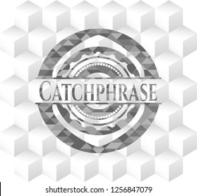 Catchphrase grey badge with geometric cube white background