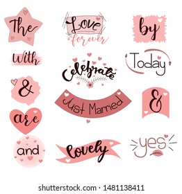 Catchwords Valentine's day Collection Romantic Commitment with Handwritten font. Prepositions vector set. Illustration catchwords.  I Love You. Engagement invitation card