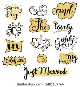 Catchwords Valentine's day Collection Romantic Commitment with Handwritten font.  Illustration catchwords.  I Love You. Engagement invitation card